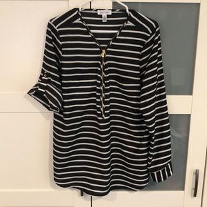 Striped top w zipper detail